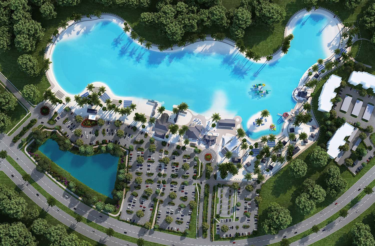 Aerial view of Crystal Lagoon in Epperson, Wesley Chapel